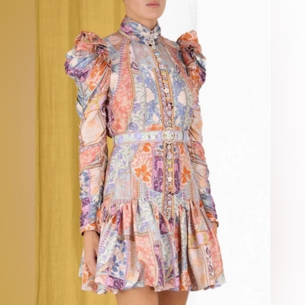 Zimmermann cosmic swirl floral silk mini dress